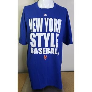New York Mets Majestic MLB T-Shirt Mens XL Blue‎ New York Style Baseball
